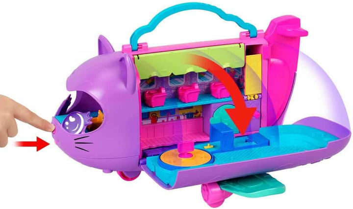 Polly Pocket Puppen und Spielset, Kitty Airways Flugzeug, Reisespielzeug mit 2 kleinen Puppen und Ti