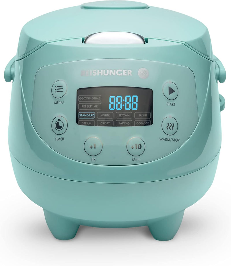 REISHUNGER Digitaler Reiskocher klein, mint| 0,6 L bis 3 Personen | Warmhaltefunktion, Timer & Premi