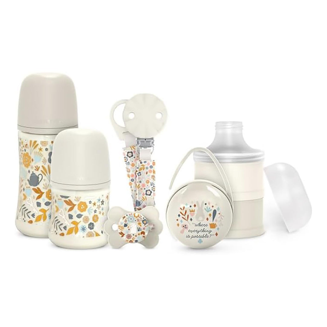 Suavinex, Neugeborenen-Geschenkset, Anti-Kolik-Flaschen-Set mit 150 ml und 270 ml + Schnuller 0/6 Mo