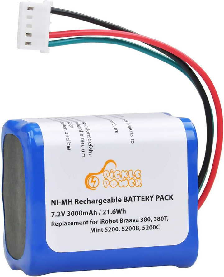 Pickle Power 7.2V 3000mAh NI-MH Akku für iRobot Braava 380T, 380, 390T, Mint 5200, 5200B, 5200C Stau