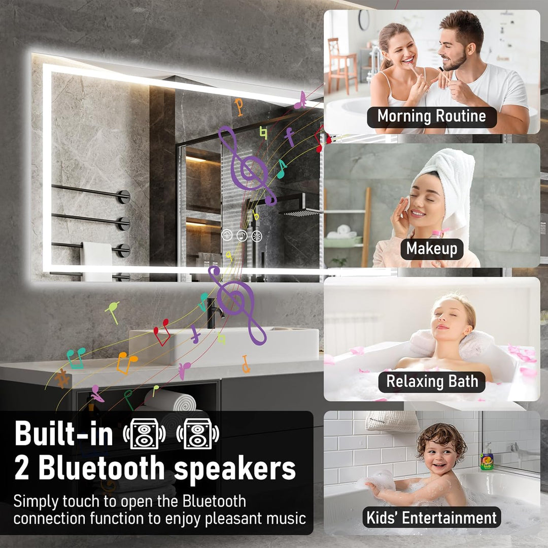 Ratsamee Badspiegel mit Beleuchtung LED, 100x60cm Bluetooth Spiegel mit Light, Wandspiegel mit Front