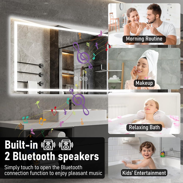 Ratsamee Badspiegel mit Beleuchtung LED, 100x60cm Bluetooth Spiegel mit Light, Wandspiegel mit Front