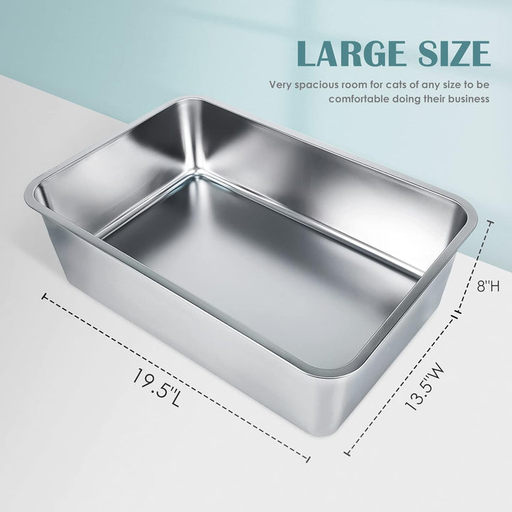 IKITCHEN Grosse Katzentoilette Edelstahl(50×35×20cm), Litter Box Katzenklo, Katzen und Kaninchen Met