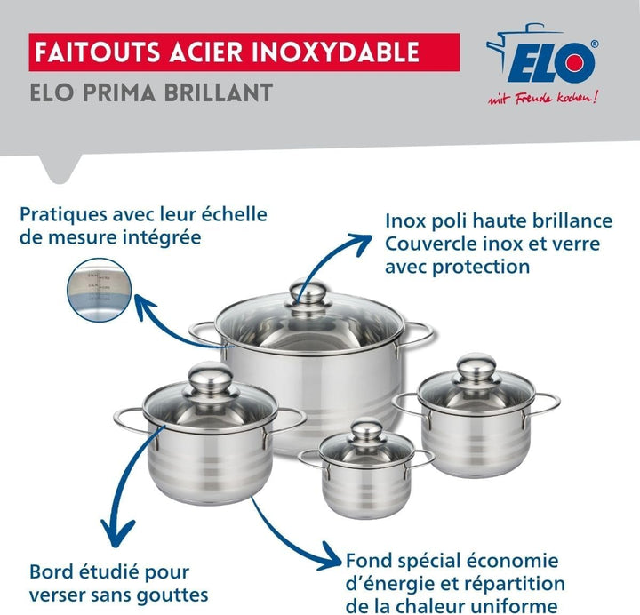 ELO 9721250 Kochgeschirr-Set, 5-teilig, 1 Bratpfanne 32 cm und 4 Kochtöpfe 12, 14, 16 und 24 cm, Elo