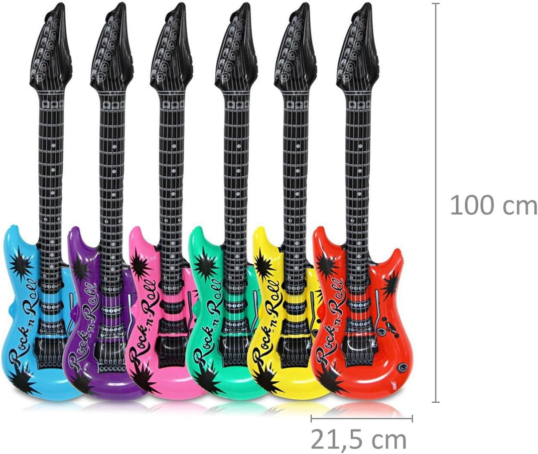 Schramm® 24 Stück Luftgitarren Bunt 100cm in 6 Farben Luft Gitarre Air Guitar aufblasbar