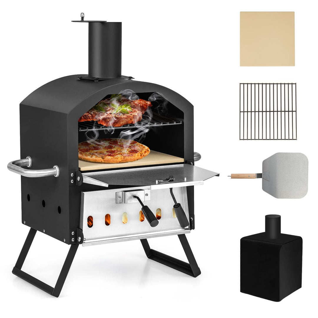 GYMAX Tragbarer Pizzaofen, Pizzabäcker mit klappbaren Beinen & Griffen, holzbefeuerter Pizzagrill mi