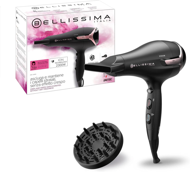 Bellissima Haartrockner K9 2300 hält das Haar mit Feuchtigkeit ohne Friseffekt, 2300 W, Ionen-Techno