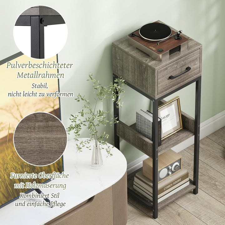 COSTWAY 3 Etagen Metall-Pflanzenständer, 60kg, Blumenständer mit Schublade, Pflanzentreppe mit Kipps