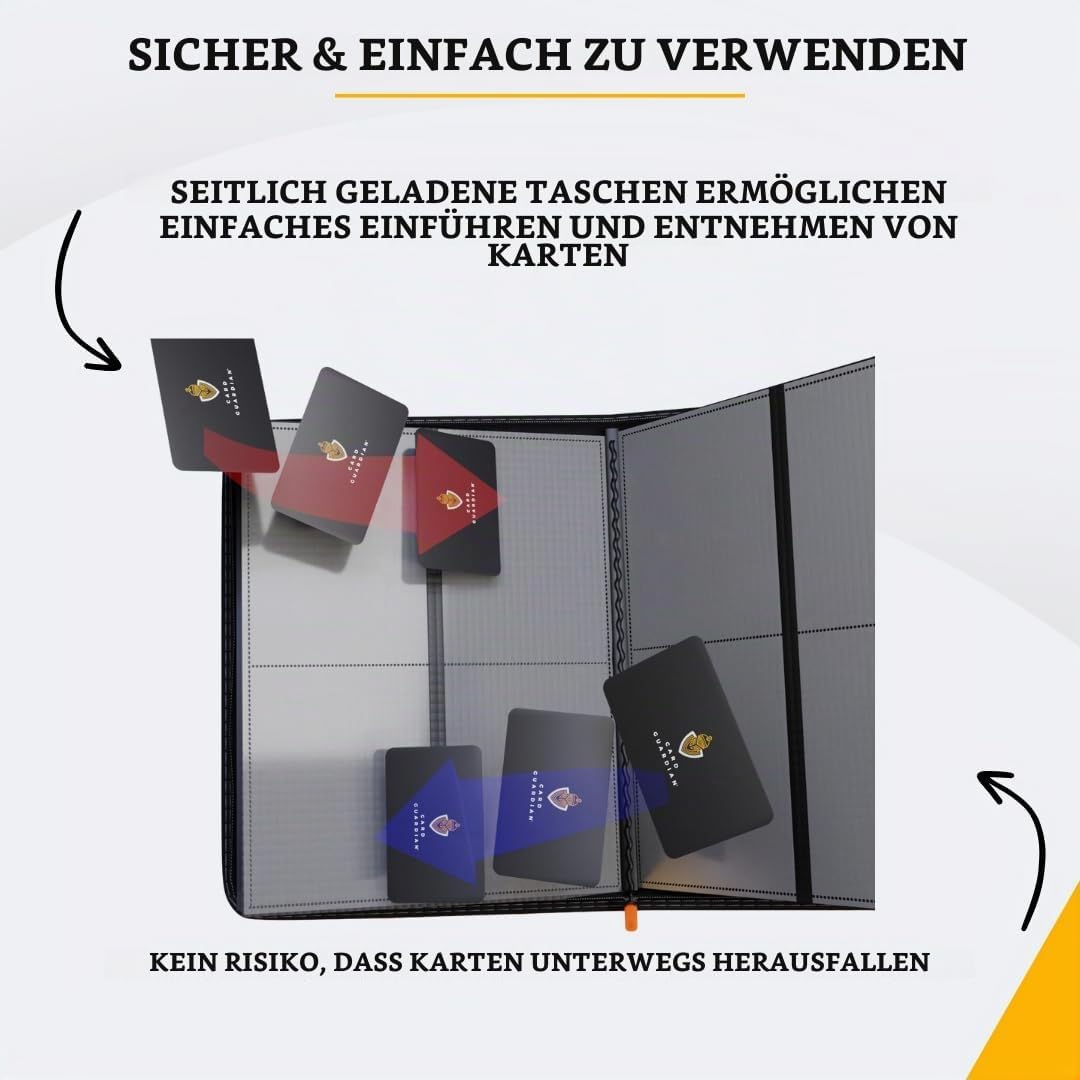 Card Guardian - 4 Pocket Premium Binder mit Reissverschluss und Seitentaschen für 160 Karten Sammelk