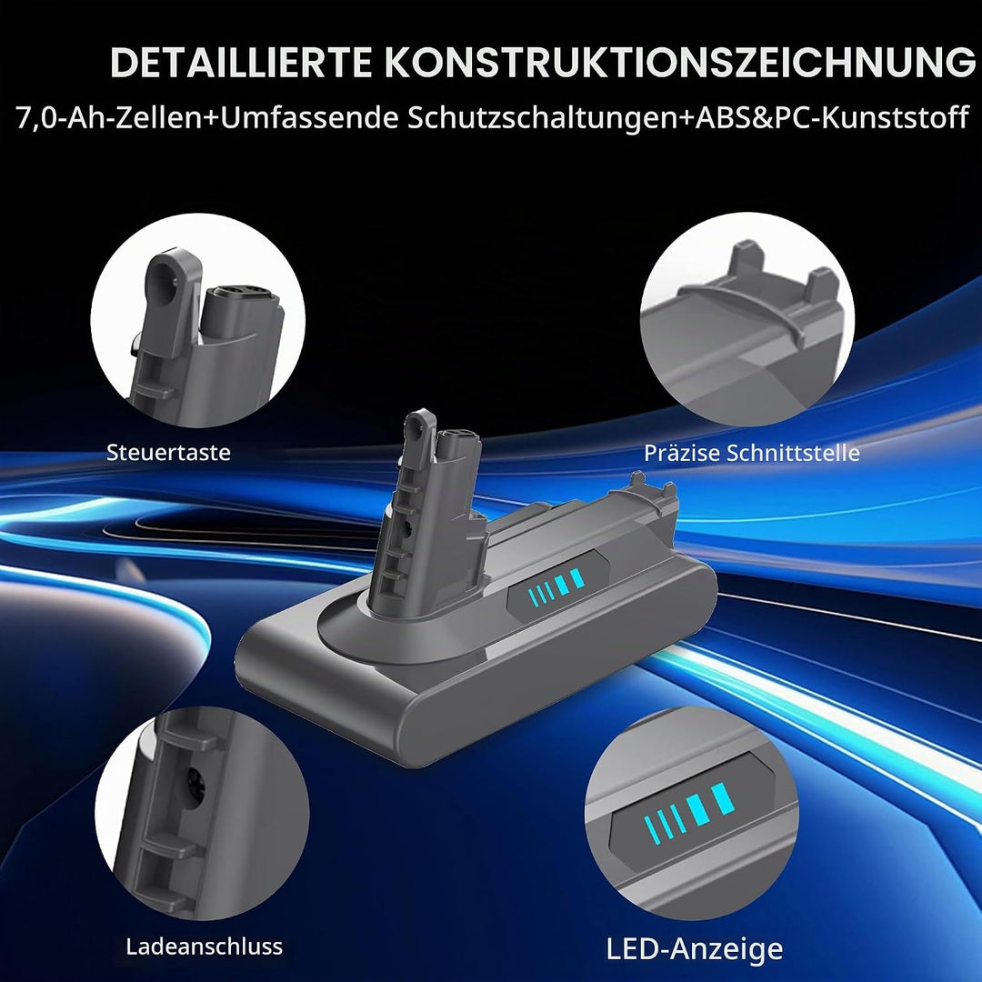 Ersatzakku V10, 7000 mAh mit Dyson Animal/Absolute/Total Clean/Cyclone SV12 | akku mit Dyson V10; St