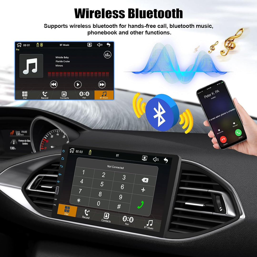 CAMECHO Autoradio 1 Din mit Wireless Carplay Android Auto 9 Zoll Bildschirm Bluetooth Radio Touch Di