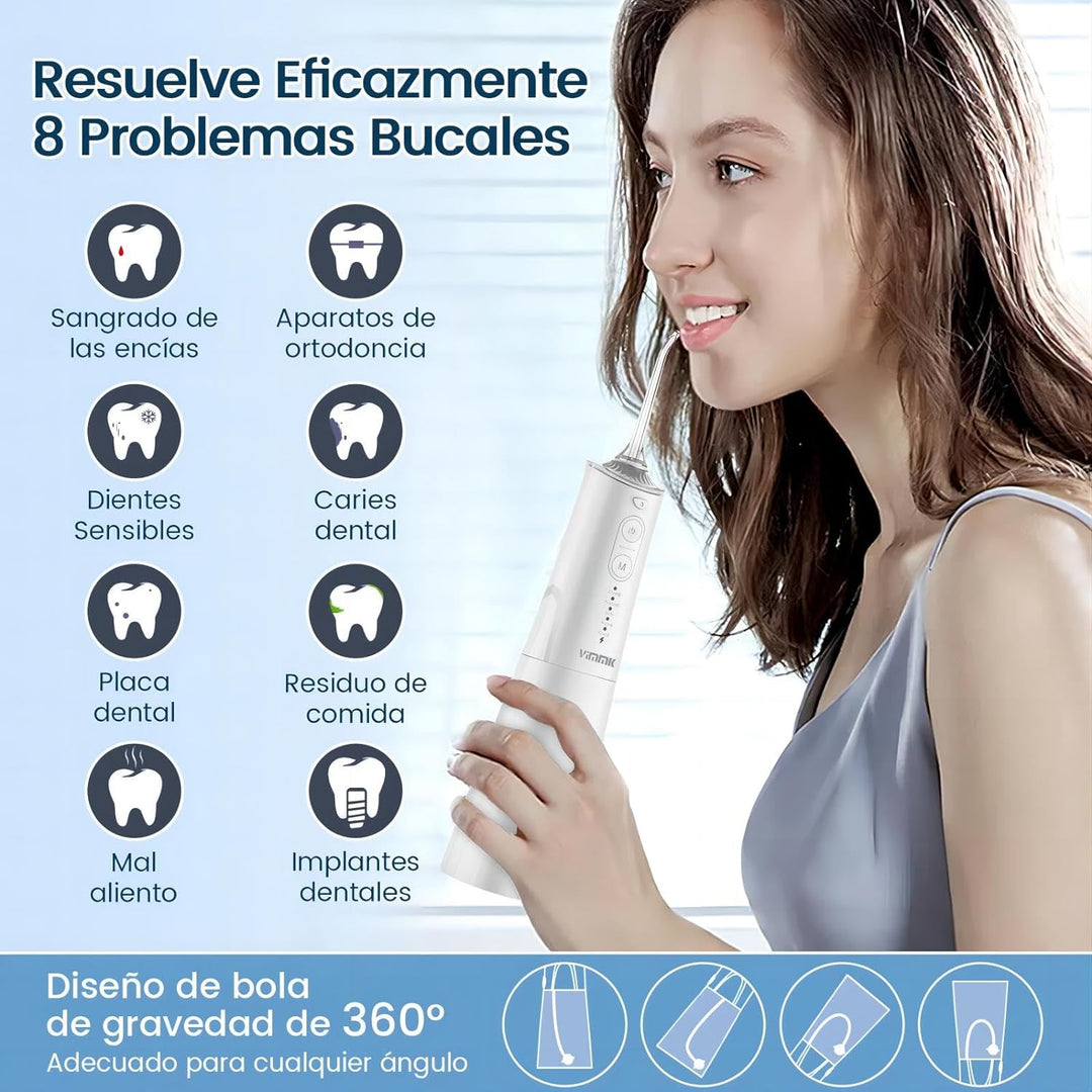 Munddusche, Vimmk Professional Waterflosser Zahnmunddusche IPX7 Wasserdicht 300ML Wassertank USB-C W