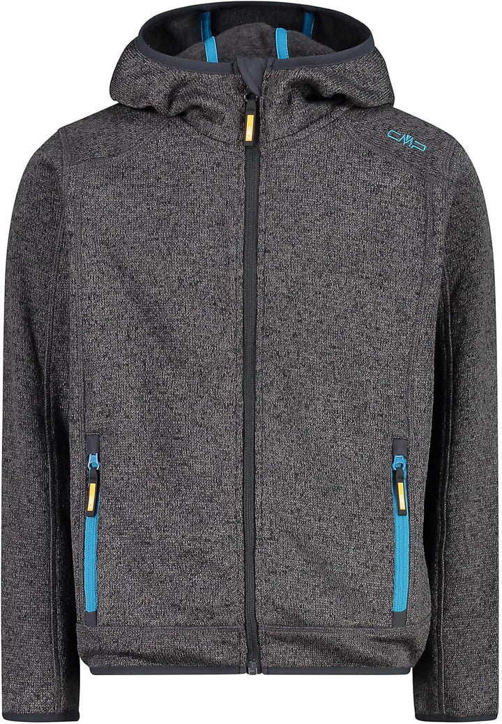 CMP Jungen Fleecejacke Knitted Fix Hood 128 Black-Reef, 128 Black-Reef