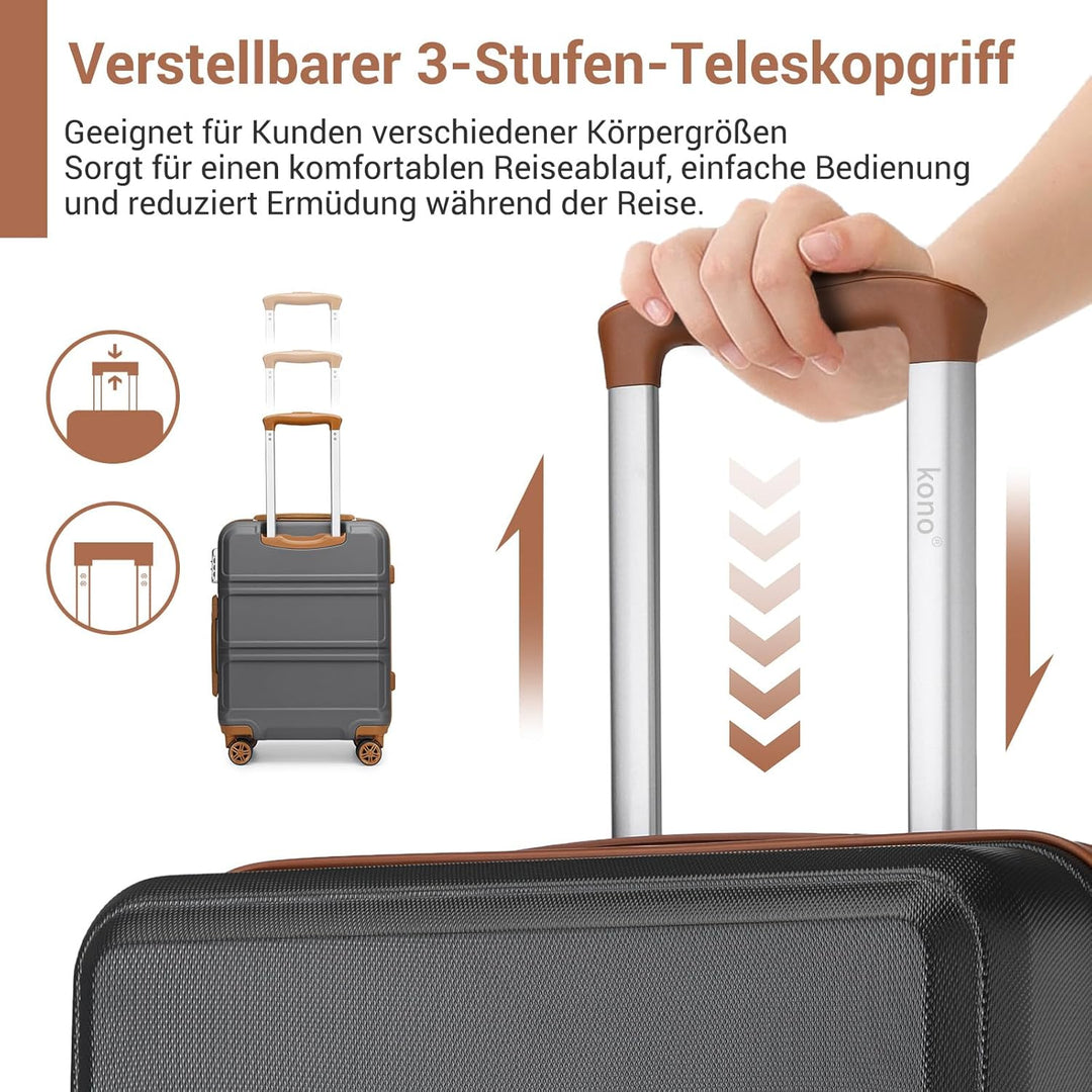 KONO Koffer Trolley Reisekoffer aus ABS+PC – Leichter Hartschalenkoffer mit 4 Zwillingsrollen und TS