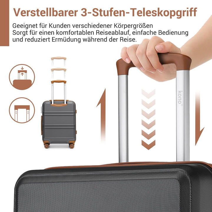 KONO Koffer Trolley Reisekoffer aus ABS+PC – Leichter Hartschalenkoffer mit 4 Zwillingsrollen und TS