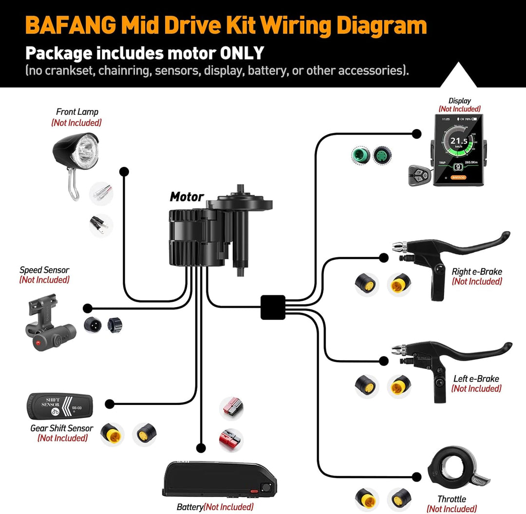 BAFANG Mittelmotor 250W/350W/500W/750W/1000W mit 13/15/20/22,4 Ah Akku, eBike Umrüstsatz with eBike