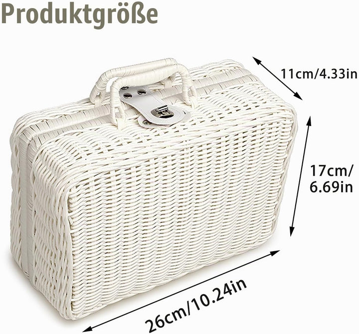 Geflochtener Rattan-Koffer Aufbewahrungskorb mit Griff, Gewebte Picknickbox, Handgewebt, mit Metalls