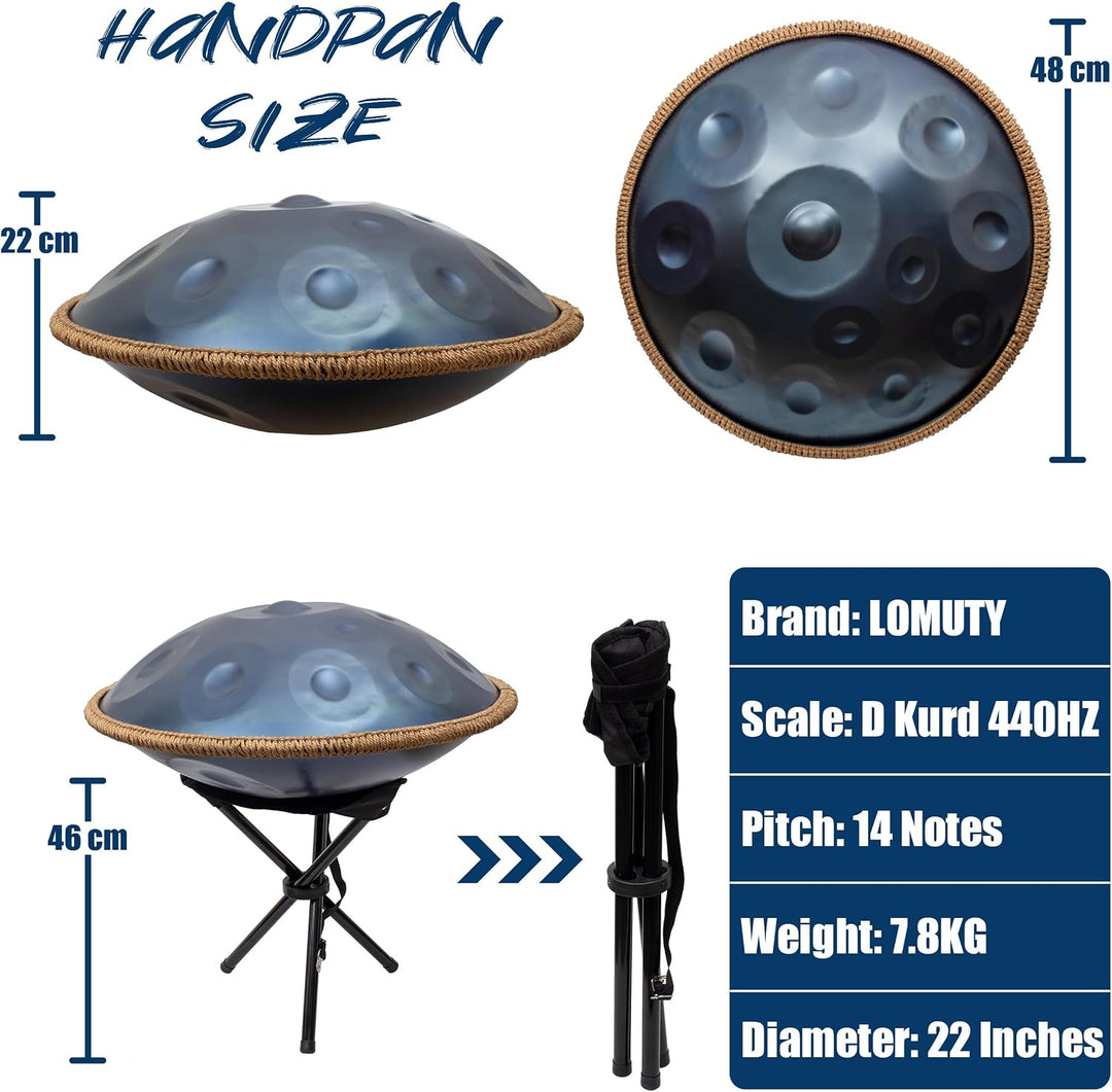 Handpan 440 HZ Fortgeschrittene, Stahltrommel 14 Töne 22 Zoll, Hand Pan in D-Moll, Hand Drum mit Dru