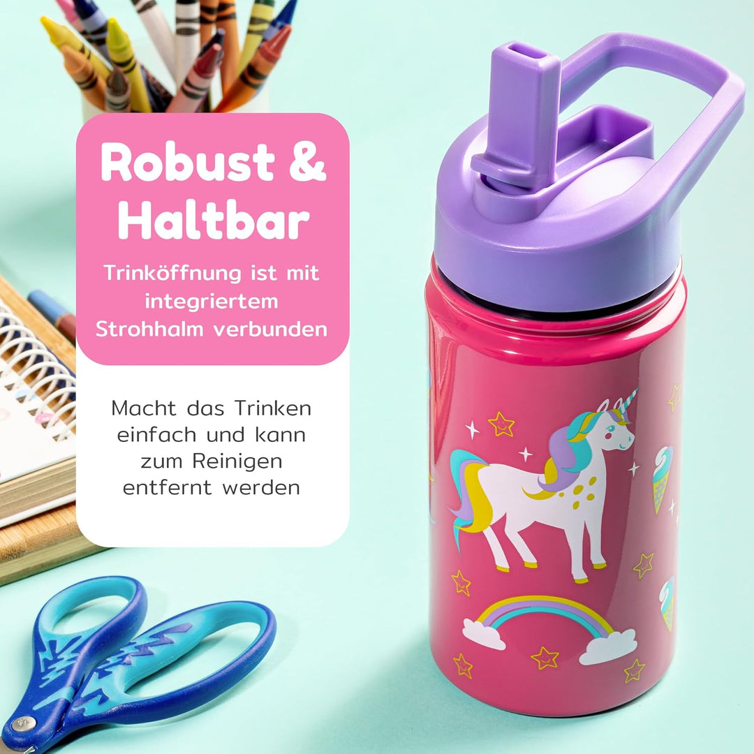 BOZ Kind Trinkflasche Kohlensäuregeeignet - Auslaufsichere Trinkflasche Edelstahl – Schule - Strohal