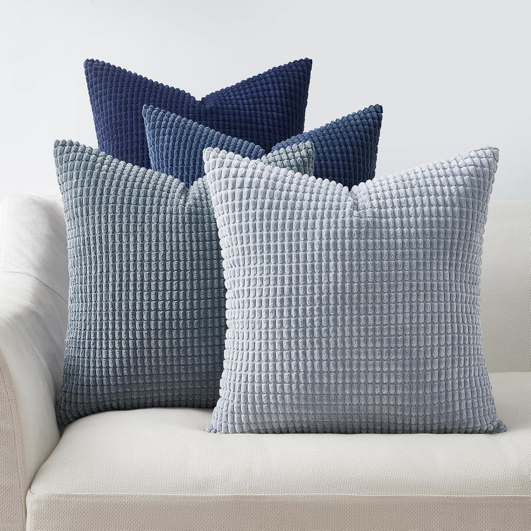 Topfinel Kissenbezug 45x45 Blau 4er Set Cord körnig Farbverlauf Kissenbezüge Kissenhülle Dekokissenb