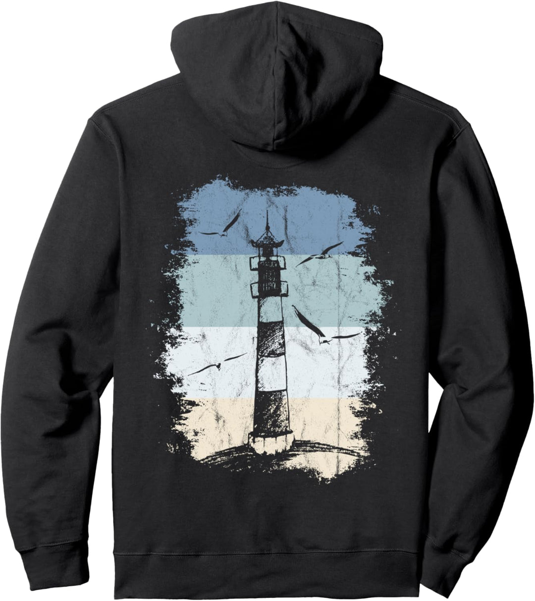 80er Retro Leuchtturm & Möwen Nordsee Ostsee Urlaub am Meer Pullover Hoodie