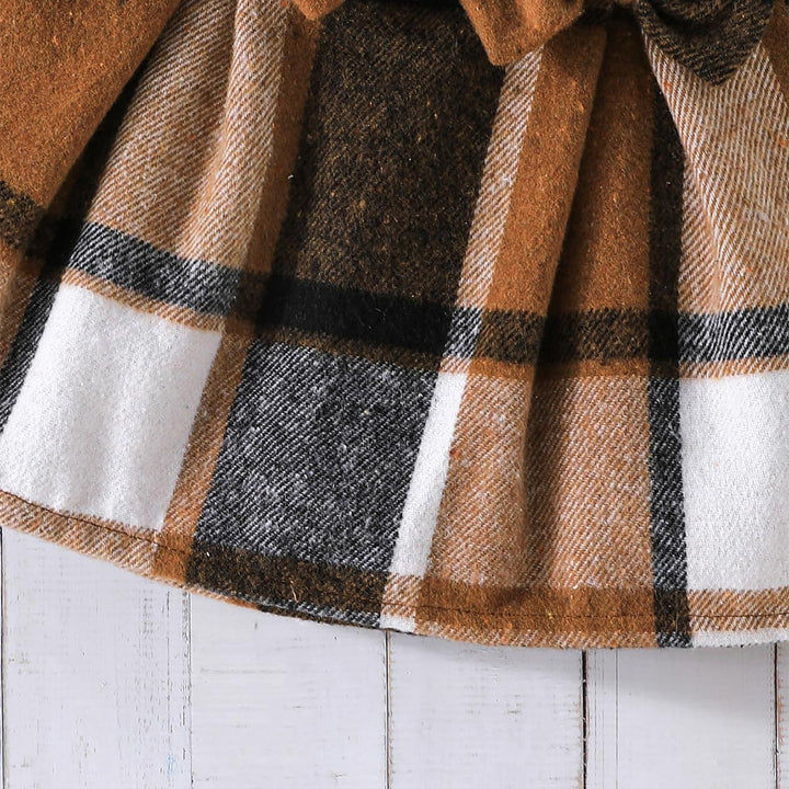 Kleinkind Mädchen Kleidung Puffärmel Langarm Gerippte Oberteile + Bowknot Plaid Mini Rock 2 Stück He