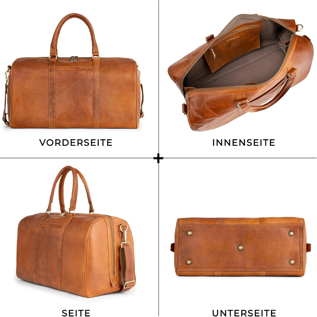 Berliner Bags Vintage Weekender Boston aus Leder, Reisetasche für Damen und Herren - Braun