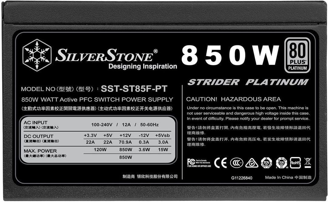 SilverStone SST-ST85F-PT - Strider Platinum Serie, 850W 80 Plus Platinum ATX flüsterleises PC-Netzte
