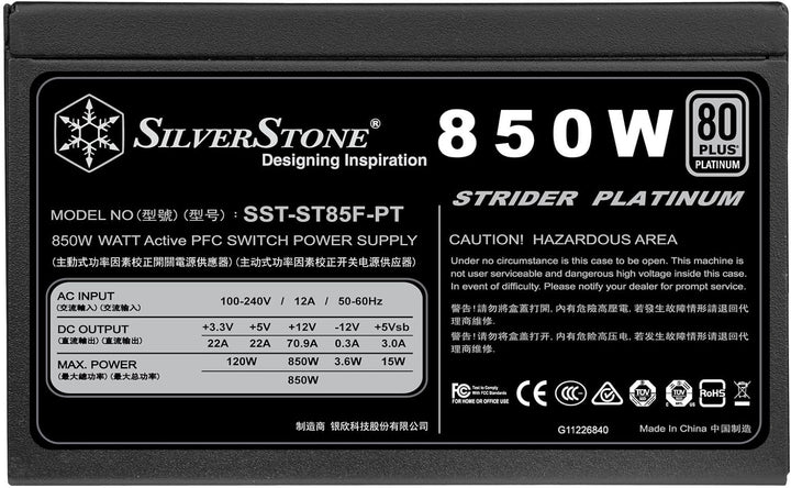 SilverStone SST-ST85F-PT - Strider Platinum Serie, 850W 80 Plus Platinum ATX flüsterleises PC-Netzte