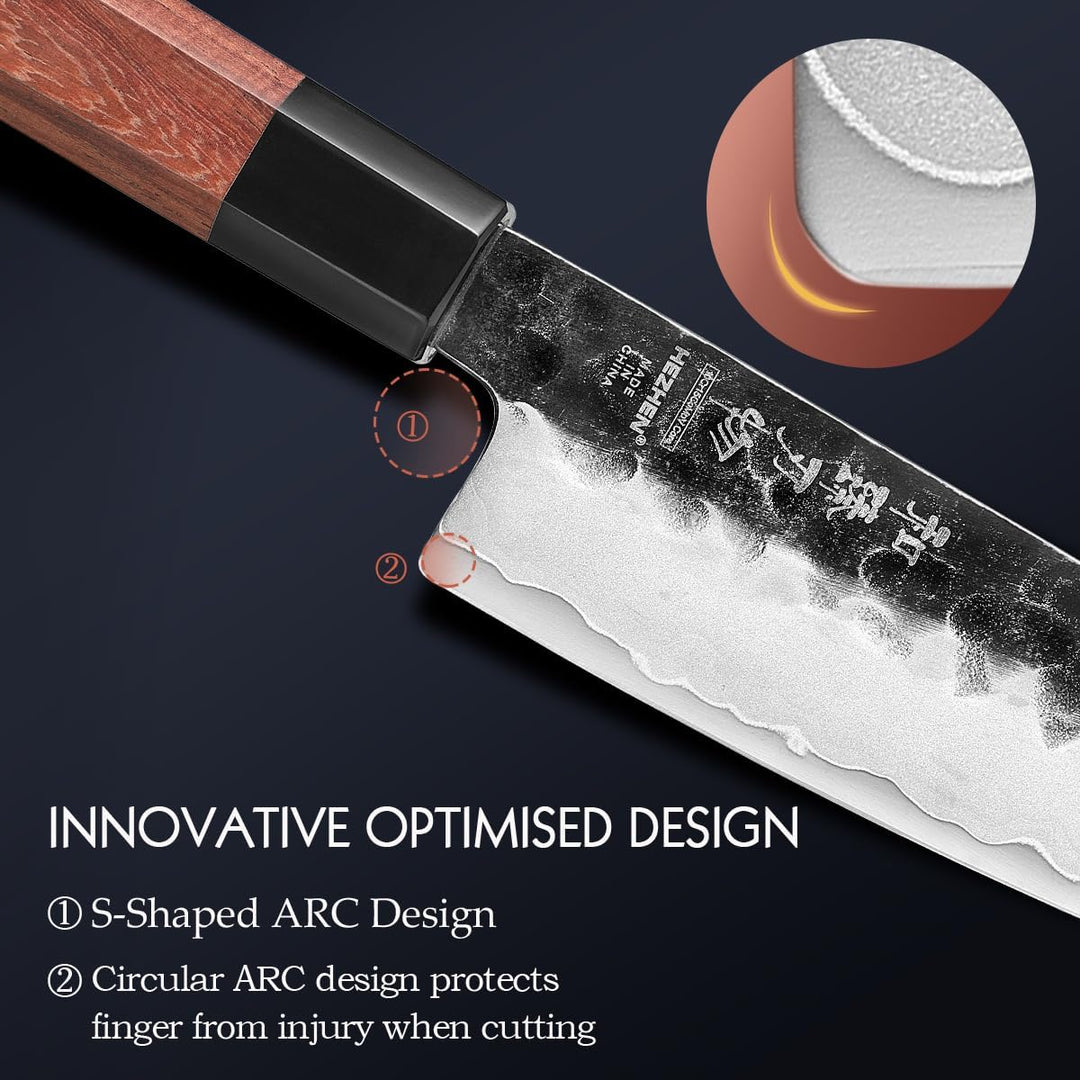 HEZHEN Kleines Santokumesser, Ultra-Scharfes Allzweck-Gyutomesser im Japanischen Stil, Achteckiger G