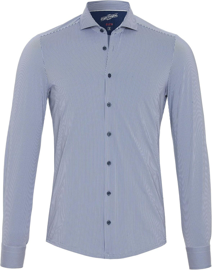 Pure Slim Fit Functional Hemd Langarm Streifen türkis 40 Streifen Mittelblau, 40 Streifen Mittelblau