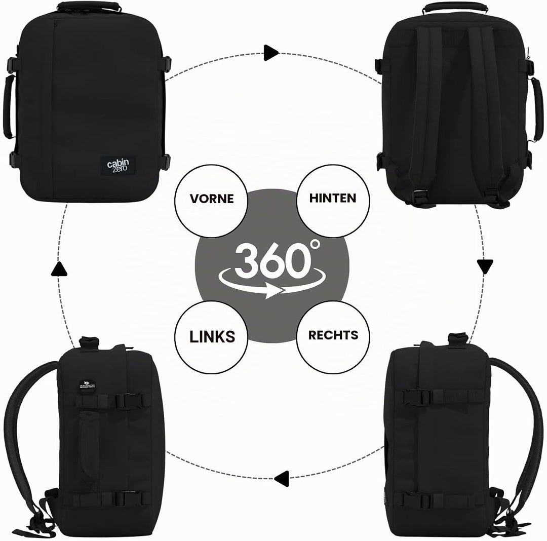 Cabinzero Unisex Classic Backpack 28 l Rucksack, Absolute Black, 29,5x39x20