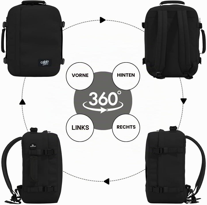 Cabinzero Unisex Classic Backpack 28 l Rucksack, Absolute Black, 29,5x39x20