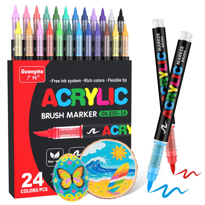 24 Farben Acrylstifte Marker Set für Stoff, Leinwand, Glas, Holz und Papier, 24