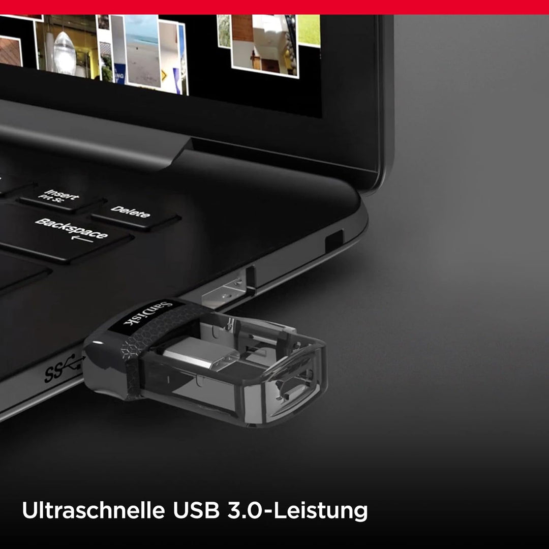 SanDisk Ultra Dual USB-Laufwerk m3.0 Smartphone Speicher 32 GB (Mobiler Speicher, USB m3.0, versenkb