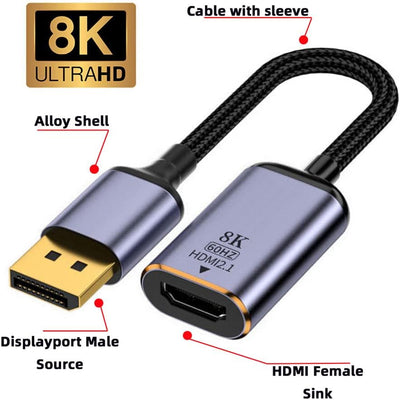 NFHK DisplayPort 1.4 Quelle zu HDMI 2.0 Display 8K 60hz UHD 4K DP zu HDMI Stecker Monitor Adapterkab