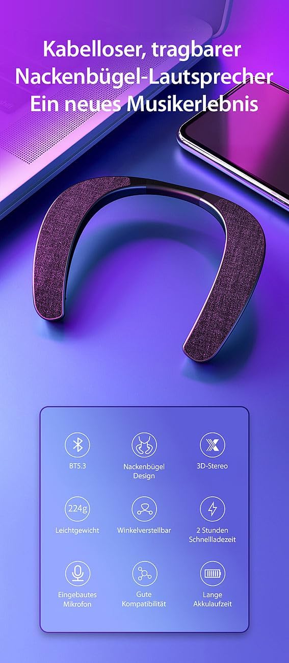 auvisio Headset: 2in1-Akku-TV-Nackenlautsprecher mit Bluetooth, Freisprechen, MP3 (Nacken Kopfhörer,