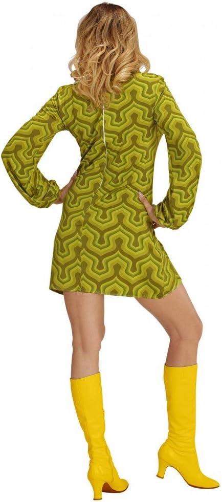 shoperama 70er Jahre Retro KLEID mit Tapetenmuster Grün Disco Damen Kostüm Siebziger 70s