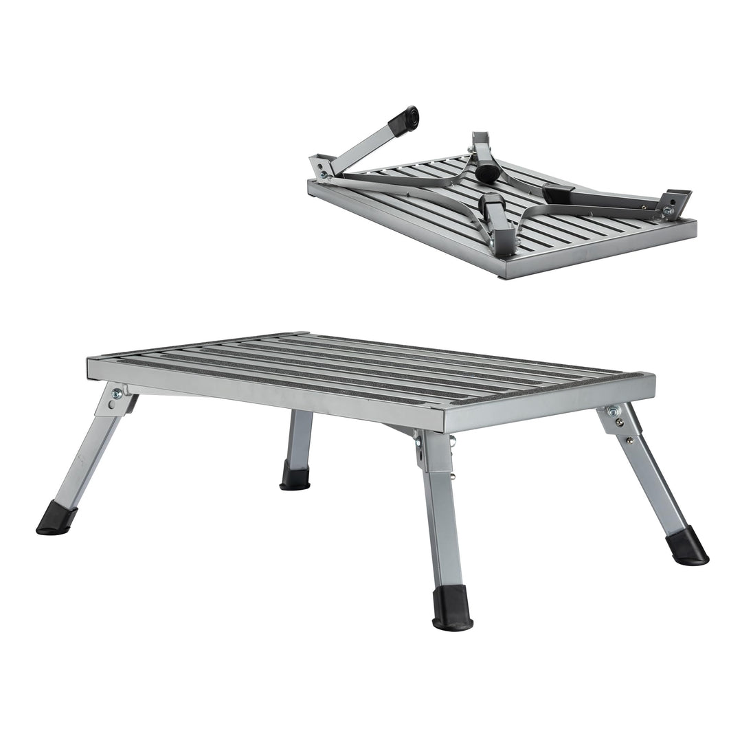 Wiltec Camping Trittstufe bis 150 kg Tritthocker klappbar aus Stahl Trittleiter mit 1 Stufe 740 x 47