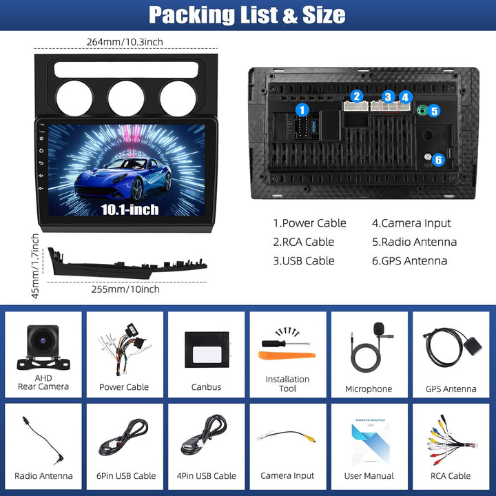 CAMECHO 4+64G 10 Zoll Android 15 Autoradio für VW Volkswagen Touran 2004-2008 mit Rückfahrkamera, Wi