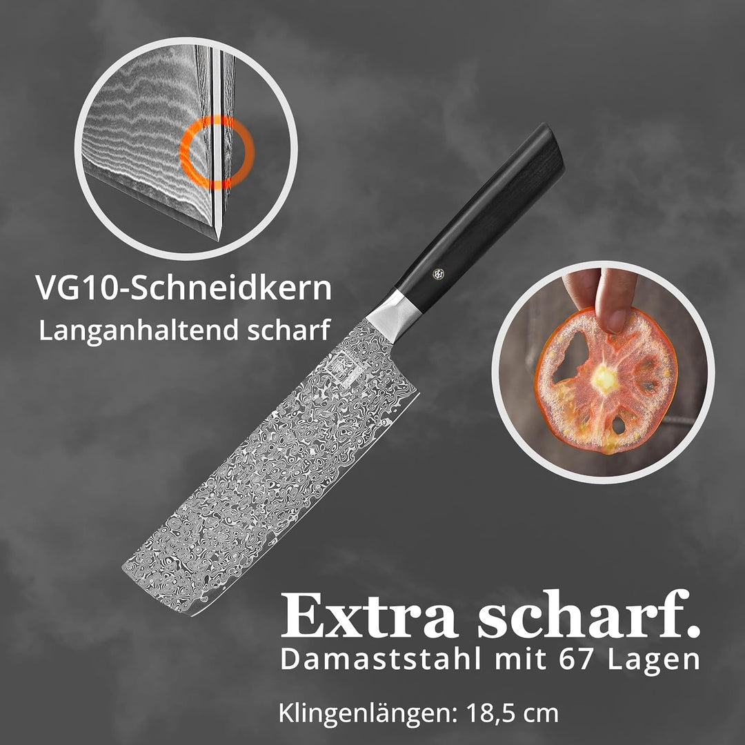 zayiko Black Edition Damastmesser Nakiri Messer 18,50 cm Klinge extrem scharf aus 67 Lagen I Damast