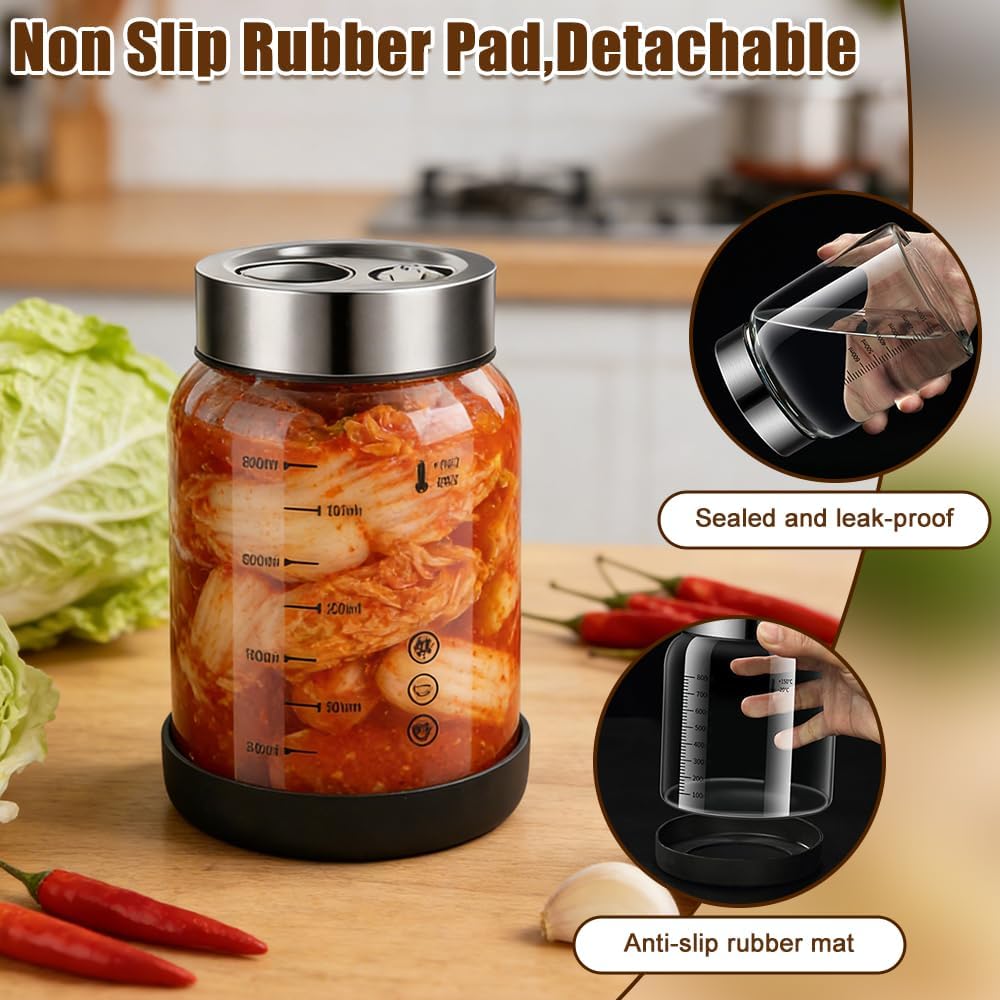 Fermentiergläser mit Deckel, 1L Grosses Gärglas mit Entlüftungsventil, Fermentationsglas, Kimchi Beh