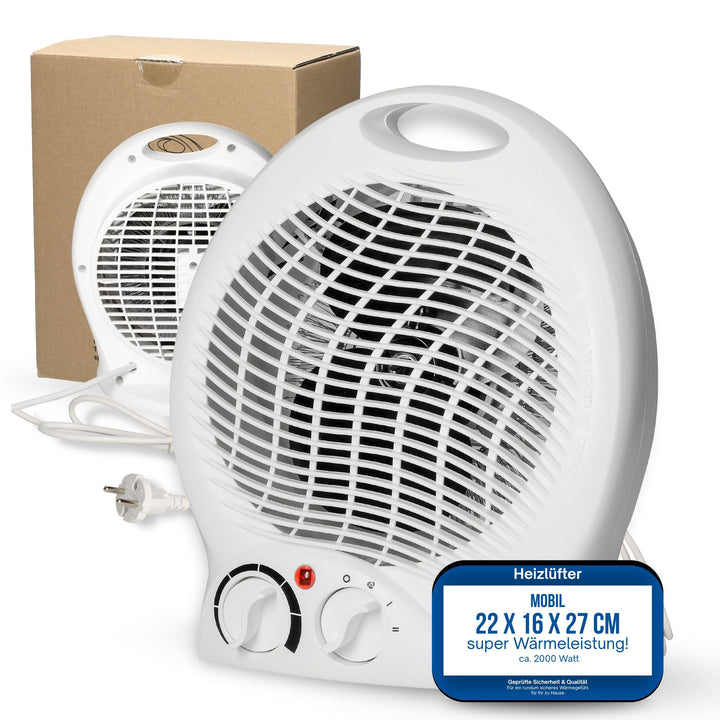 elasto – Heizlüfter "Mobil" 2000W inkl. Ventilator – tragbares Heizgerät mit Thermostat & 4-Stufen-S