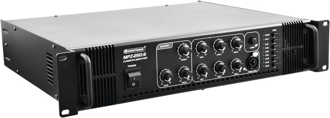 OMNITRONIC MPZ-250.6 Mischverstärker | 6-Zonen-ELA-Mono-Mischverstärker, 250 W, Zonen schaltbar