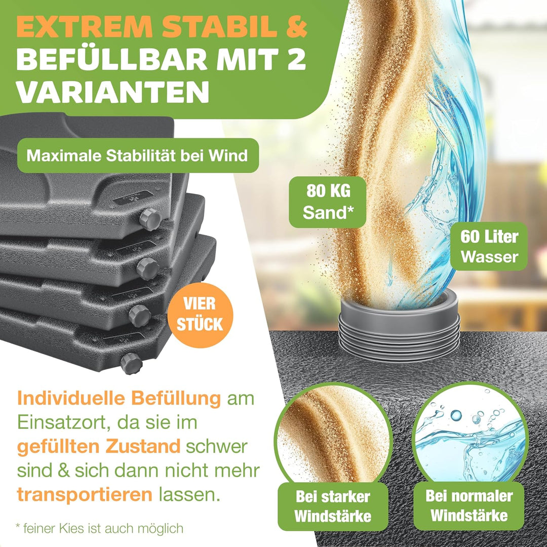 KESSER® Sonnenschirmständer 4-teilig Schirmgewicht Schirmständer für Ampelschirm Bodenkreuz 60 Liter
