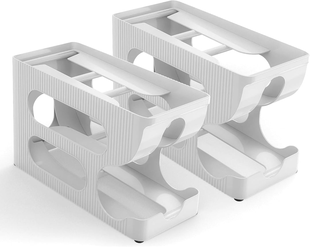 2 Packung Kühlschrank-Dosenspender, Dosenregal, stabiler weisser rollender Kunststoff-Dosenhalter, G