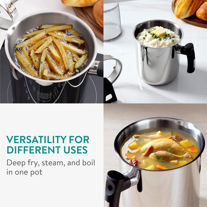 Navaris 3,4L Pasta Multi-Kochtopf - Integriertes Abtropfsieb & Frittierkorb - Für Induktions-, Keram