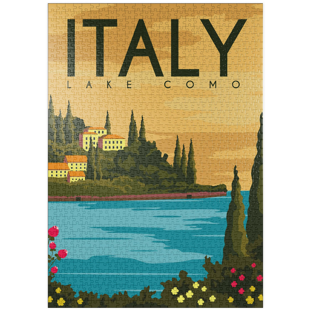 Lake Como Italy, Art Deco Style Vintage Poster, Illustration - Premium 1000 Teile Puzzle - MyPuzzle