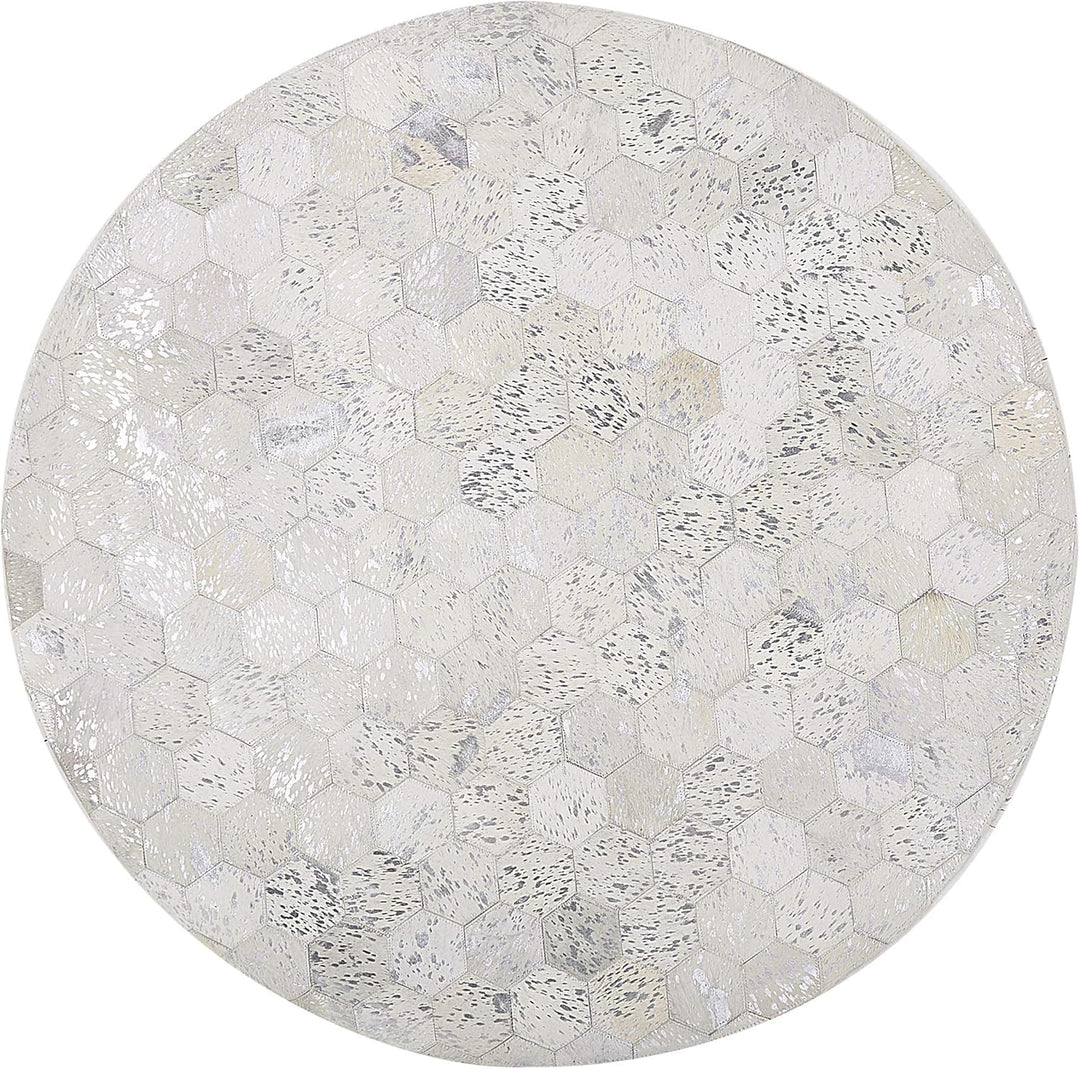 Designer Teppich aus Leder in Beige und Silber rund ⌀ 140 cm Bozkoy