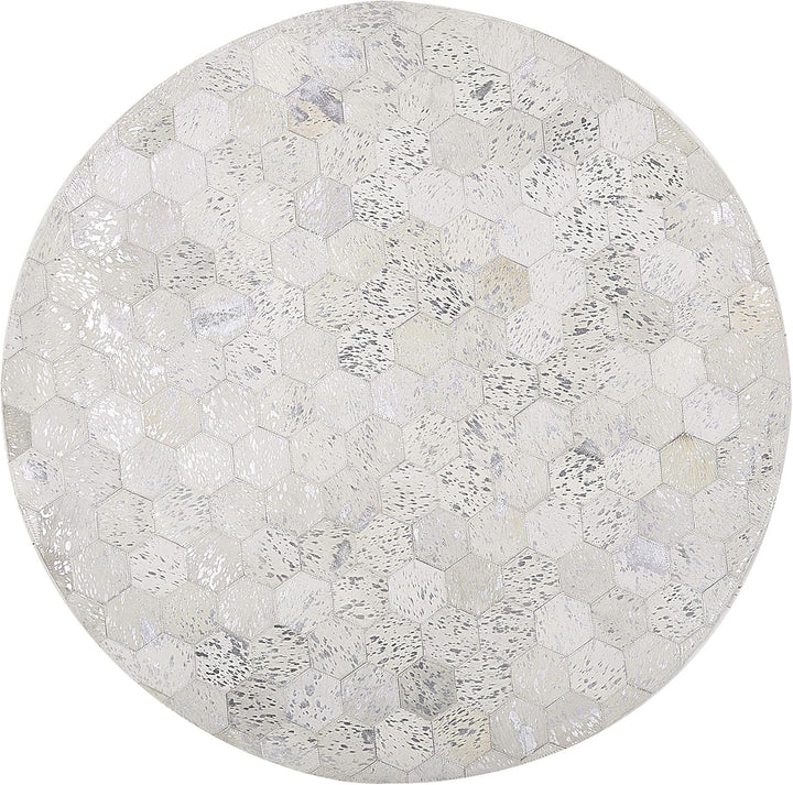 Designer Teppich aus Leder in Beige und Silber rund ⌀ 140 cm Bozkoy